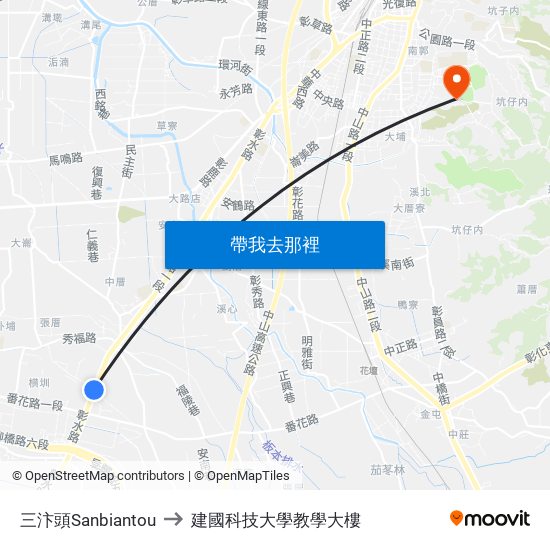 三汴頭Sanbiantou to 建國科技大學教學大樓 map