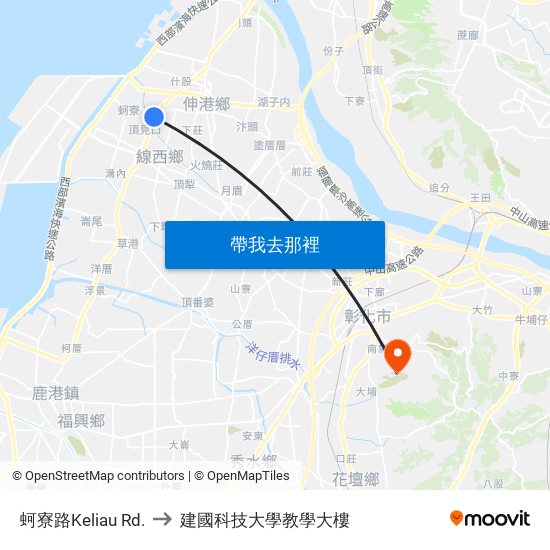 蚵寮路Keliau Rd. to 建國科技大學教學大樓 map