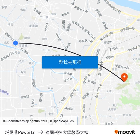 埔尾巷Puwei Ln. to 建國科技大學教學大樓 map