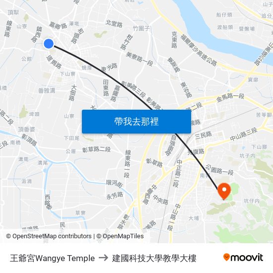 王爺宮Wangye Temple to 建國科技大學教學大樓 map