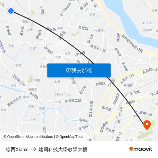 線西Xianxi to 建國科技大學教學大樓 map