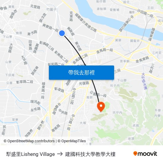 犁盛里Lisheng Village to 建國科技大學教學大樓 map