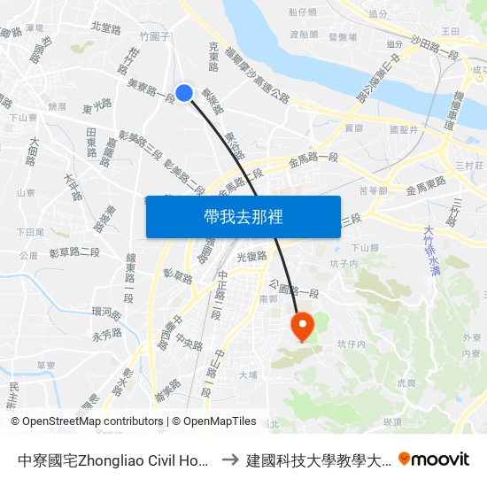 中寮國宅Zhongliao Civil House to 建國科技大學教學大樓 map