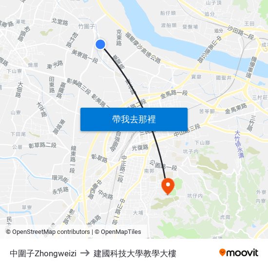 中圍子Zhongweizi to 建國科技大學教學大樓 map