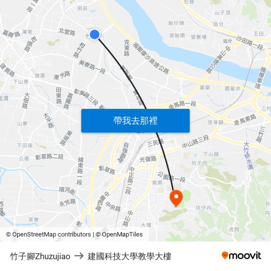 竹子腳Zhuzujiao to 建國科技大學教學大樓 map