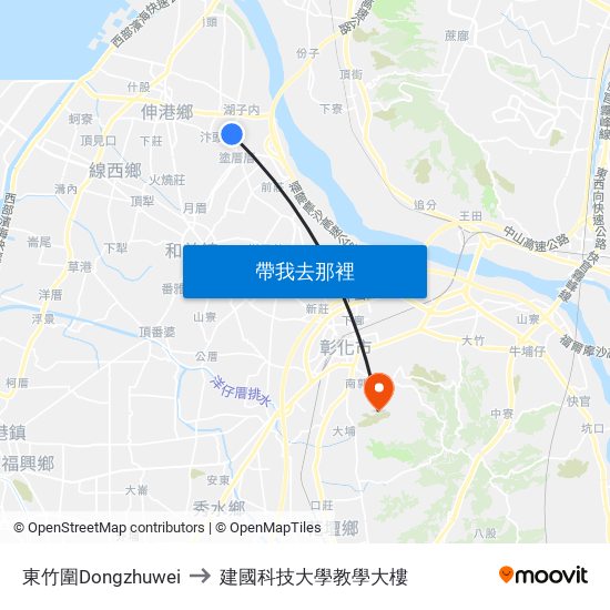 東竹圍Dongzhuwei to 建國科技大學教學大樓 map