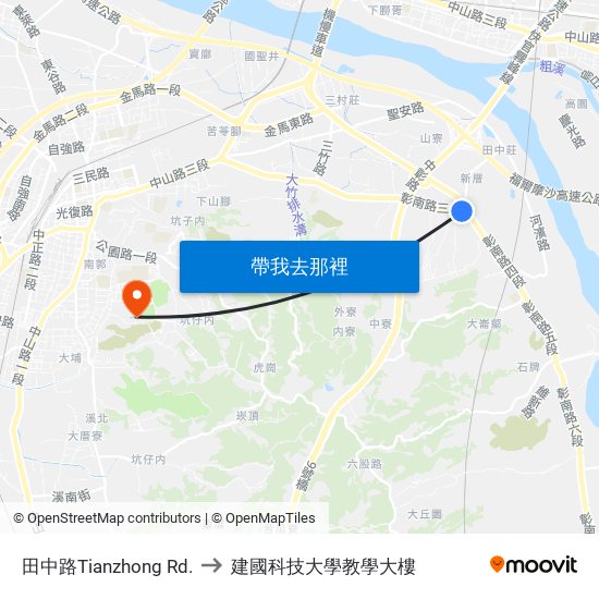 田中路Tianzhong Rd. to 建國科技大學教學大樓 map