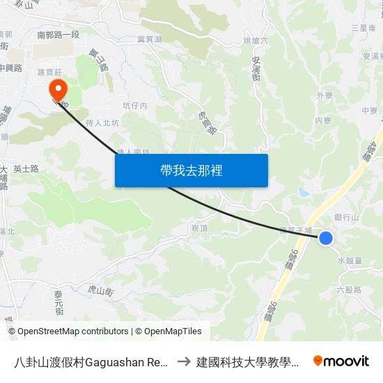 八卦山渡假村Gaguashan Resort to 建國科技大學教學大樓 map