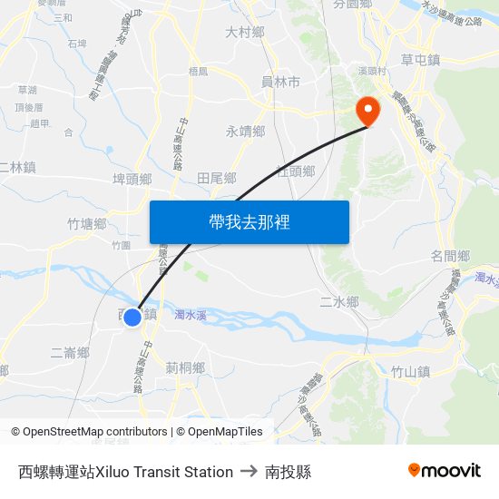 西螺轉運站Xiluo Transit Station to 南投縣 map