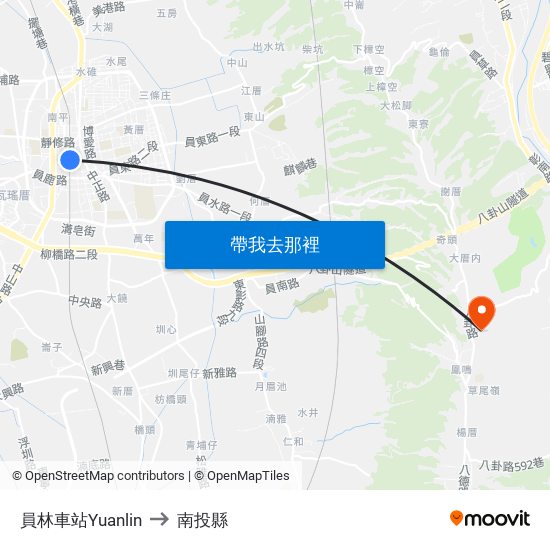 員林車站Yuanlin to 南投縣 map