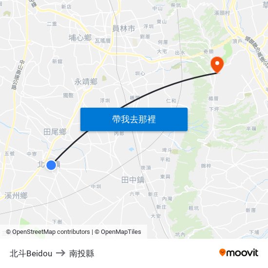 北斗Beidou to 南投縣 map