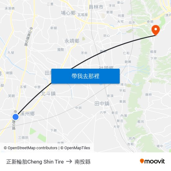 正新輪胎Cheng Shin Tire to 南投縣 map