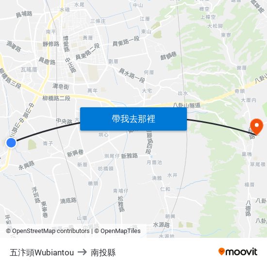 五汴頭Wubiantou to 南投縣 map