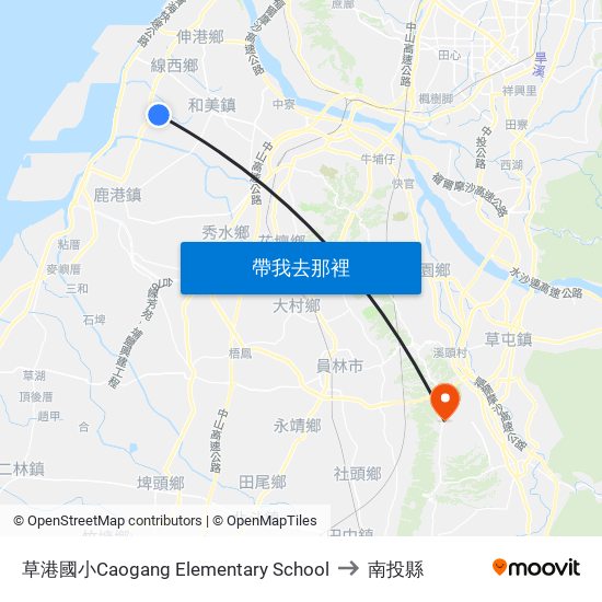 草港國小Caogang Elementary School to 南投縣 map