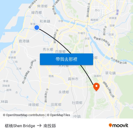 椹橋Shen Bridge to 南投縣 map