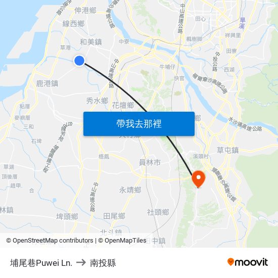 埔尾巷Puwei Ln. to 南投縣 map