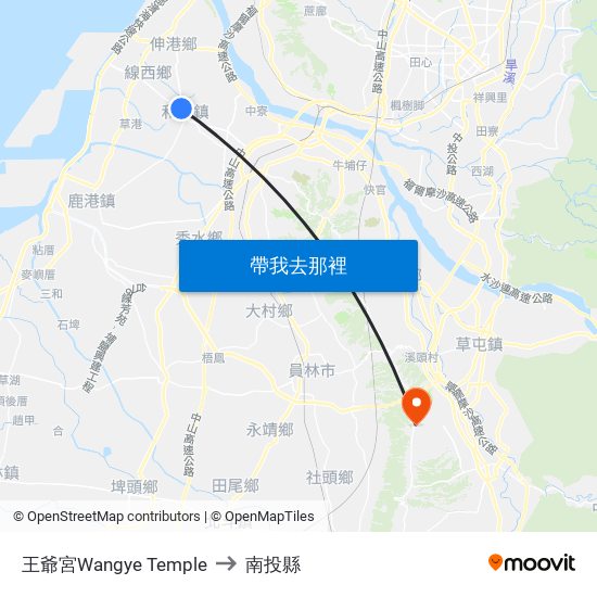 王爺宮Wangye Temple to 南投縣 map