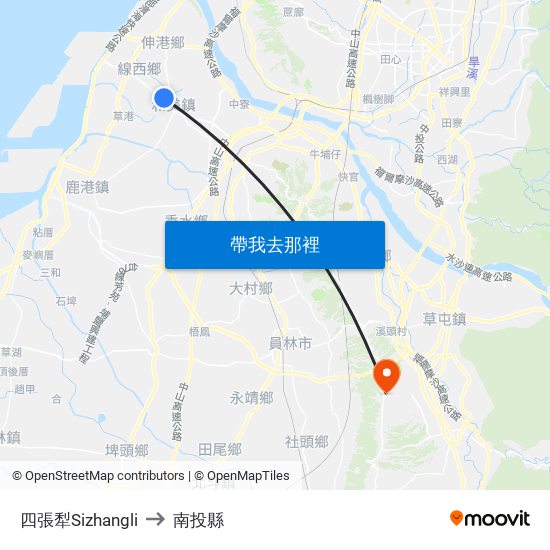 四張犁Sizhangli to 南投縣 map