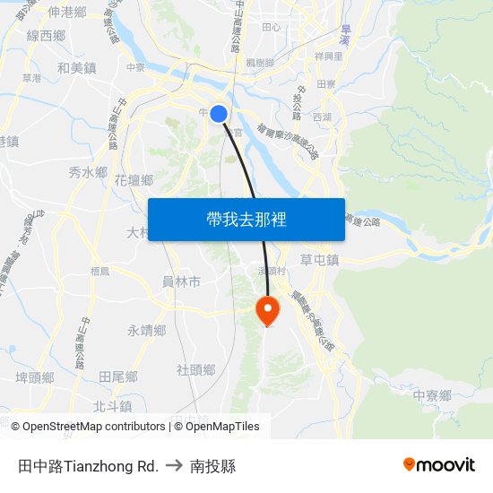 田中路Tianzhong Rd. to 南投縣 map