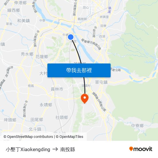 小墾丁Xiaokengding to 南投縣 map