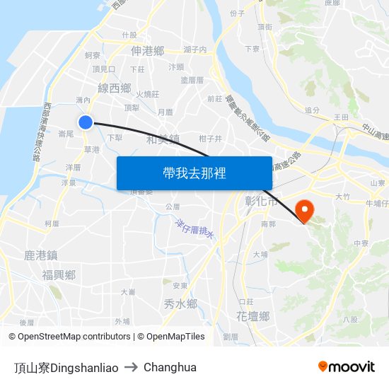 頂山寮Dingshanliao to Changhua map