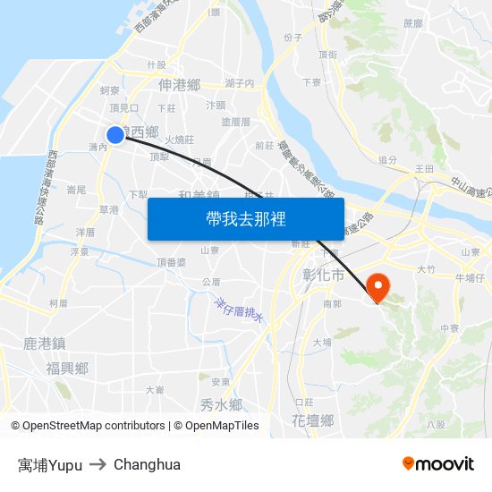 寓埔Yupu to Changhua map