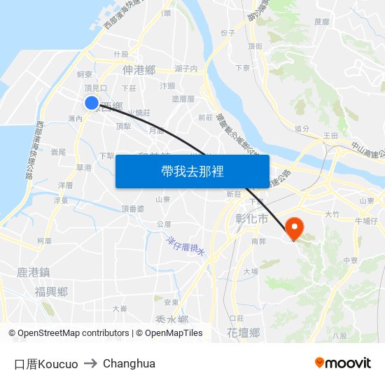 口厝Koucuo to Changhua map