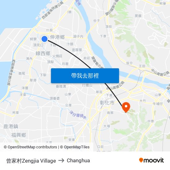 曾家村Zengjia Village to Changhua map