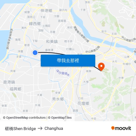 椹橋Shen Bridge to Changhua map