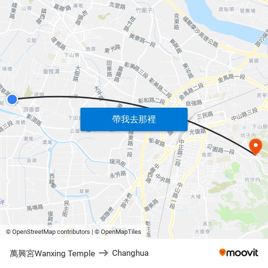 萬興宮Wanxing Temple to Changhua map