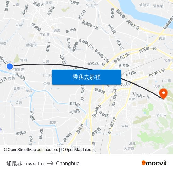 埔尾巷Puwei Ln. to Changhua map