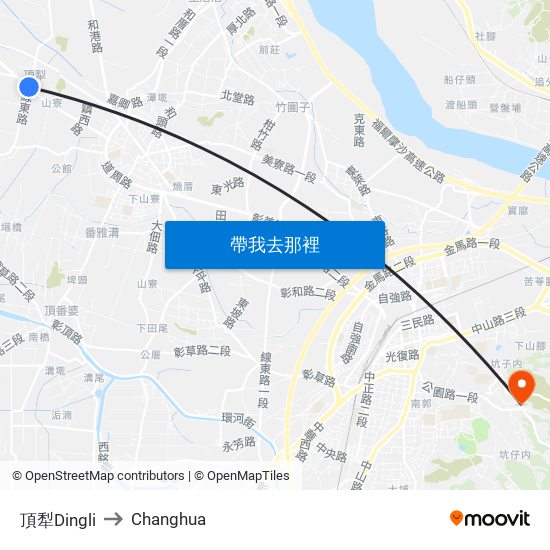 頂犁Dingli to Changhua map