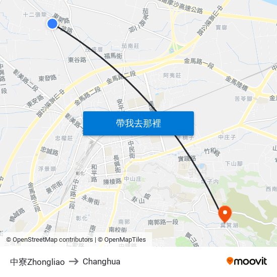 中寮Zhongliao to Changhua map