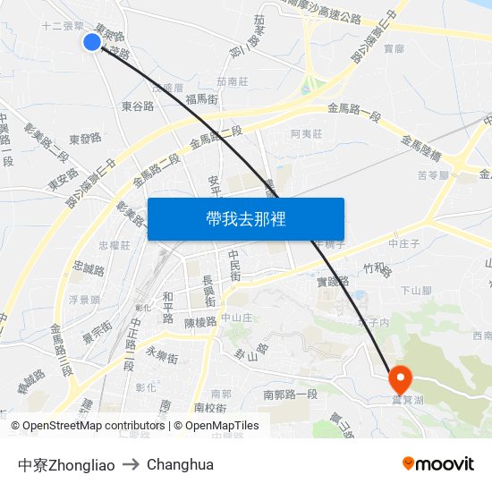 中寮Zhongliao to Changhua map