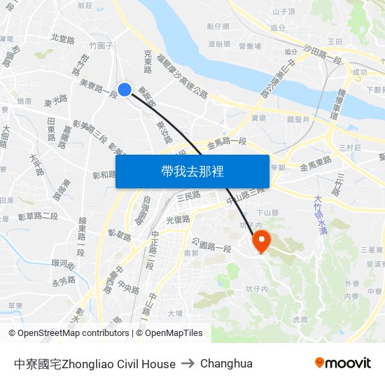中寮國宅Zhongliao Civil House to Changhua map
