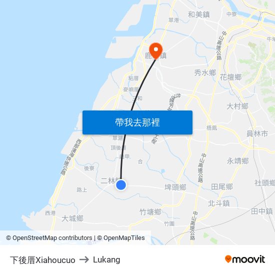 下後厝Xiahoucuo to Lukang map