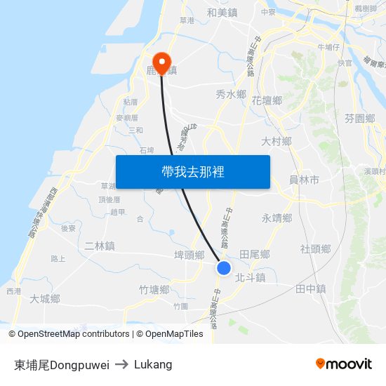 東埔尾Dongpuwei to Lukang map
