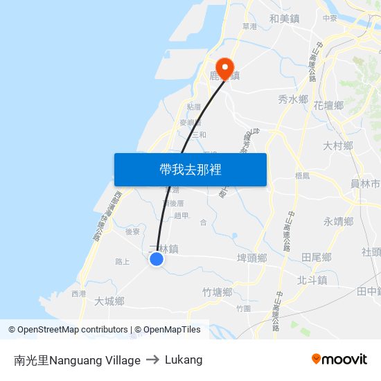 南光里Nanguang Village to Lukang map