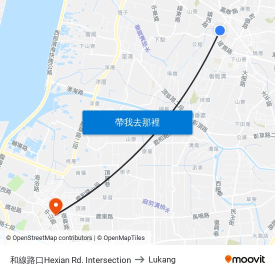 和線路口Hexian Rd. Intersection to Lukang map