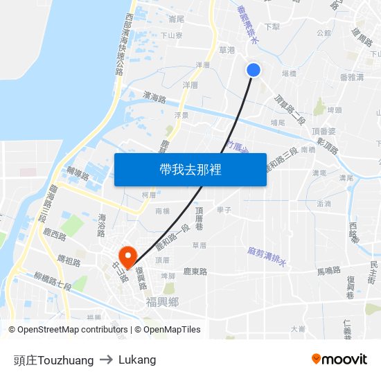 頭庄Touzhuang to Lukang map