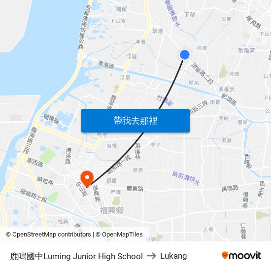 鹿鳴國中Luming Junior High School to Lukang map