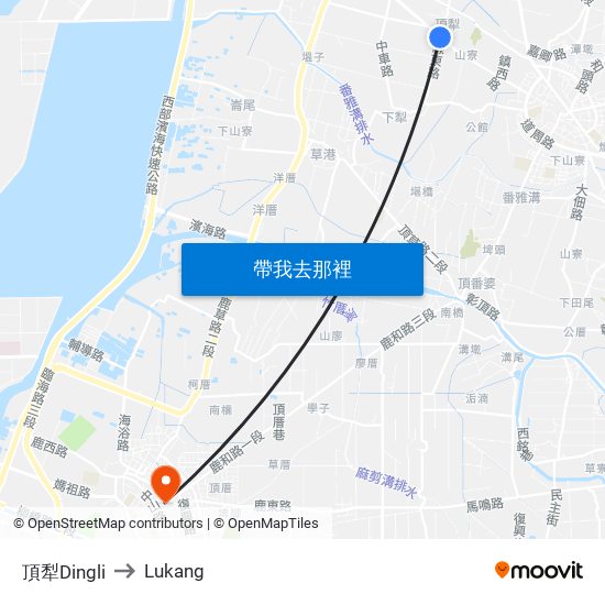 頂犁Dingli to Lukang map