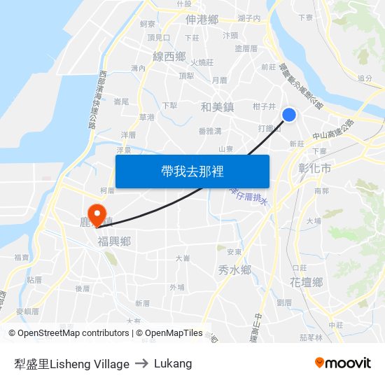 犁盛里Lisheng Village to Lukang map