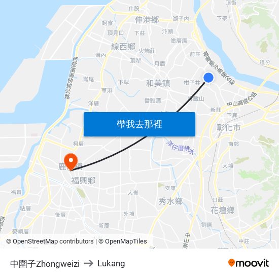 中圍子Zhongweizi to Lukang map