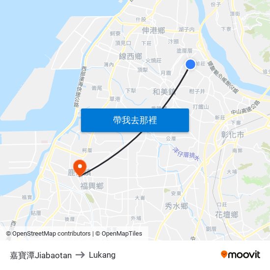 嘉寶潭Jiabaotan to Lukang map