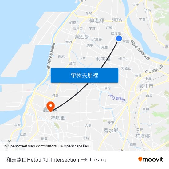 和頭路口Hetou Rd. Intersection to Lukang map