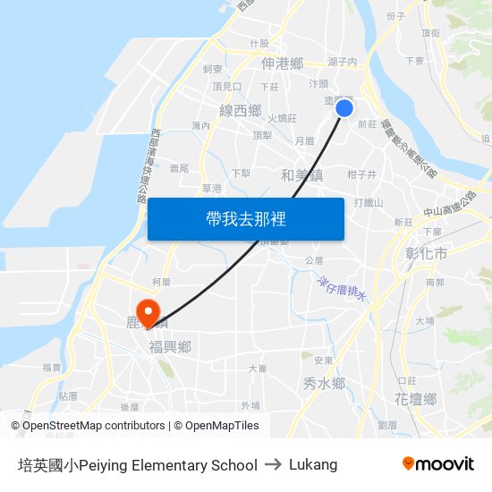 培英國小Peiying Elementary School to Lukang map