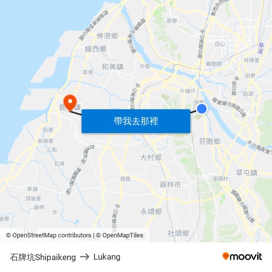 石牌坑Shipaikeng to Lukang map