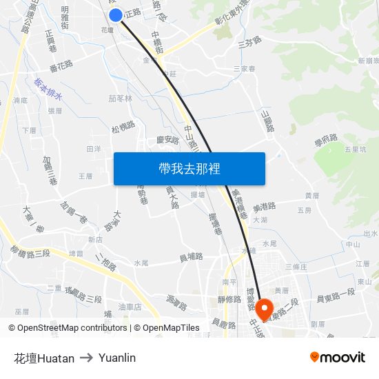 花壇Huatan to Yuanlin map