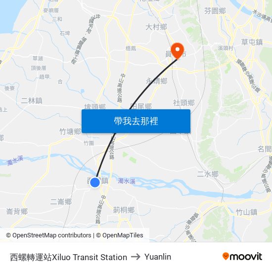 西螺轉運站Xiluo Transit Station to Yuanlin map